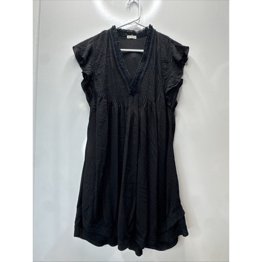 Poupette St Barth Sasha Mini Dress Women's Small Solid Black Beach Light Airy
